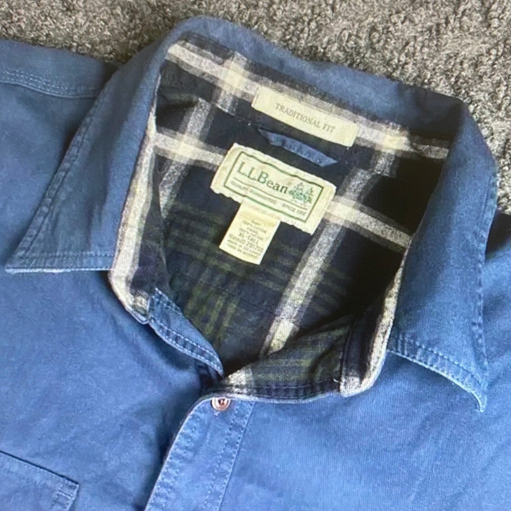 L.L. Bean Blue Lightweight Shirt Jacket with Plaid Lining